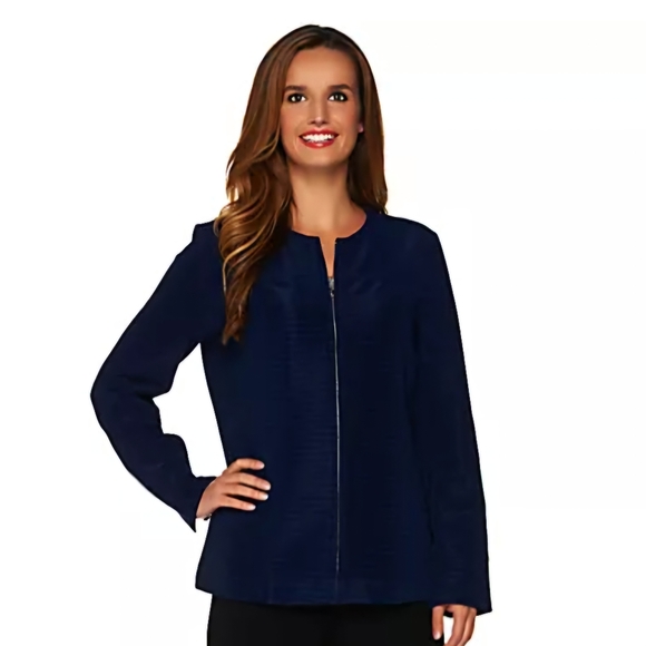 Dennis by Dennis Basso Zip Front Lined Jacket Size 4 Color Black w/ shimmer - Picture 2 of 14